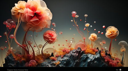 3d illustration of abstract background with flowers. Digital art painting.の素材