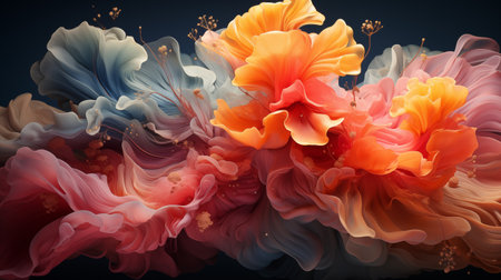 Colorful abstract background with hibiscus flowers. 3d renderingの素材