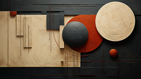3d illustration of abstract geometric composition made of various shapes and texturesの素材