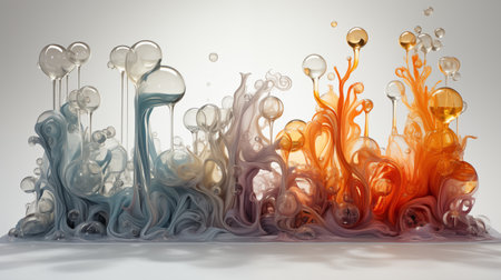 3d illustration of abstract background with color blots in water.の素材