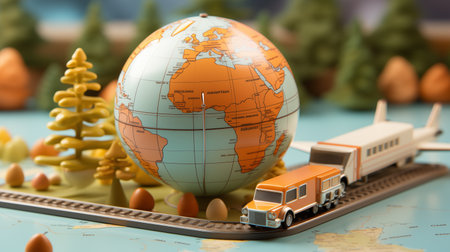 Truck and globe on the world map. Transportation and travel conceptの素材