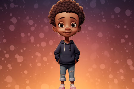 Cute african american boy with winter clothes - 3d renderingの素材