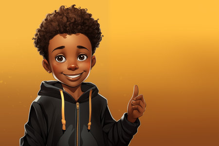 Vector illustration of a young african american boy with curly hair.の素材