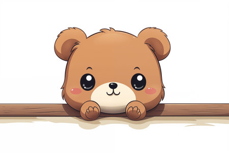 Cute little bear sitting on a wooden fence. Vector illustration.の素材