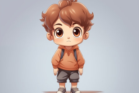 Cute little boy with brown hair in casual clothes. Vector illustration.の素材
