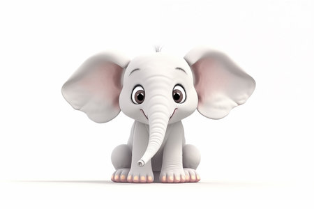 Cartoon elephant sitting on a white background. 3D illustration.の素材