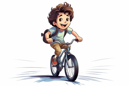 Vector illustration of a boy riding a bicycle on a white background.の素材