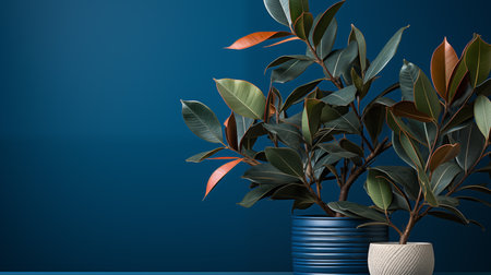 Ficus in a vase on a blue background. 3d renderingの素材
