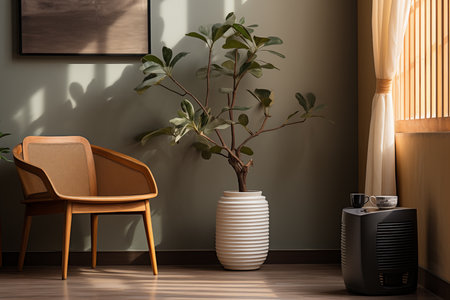 Interior of living room with chair and plant, 3d renderの素材
