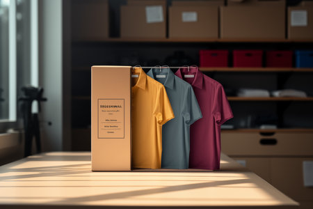 Clothes on hangers in a warehouse. 3d rendering.の素材