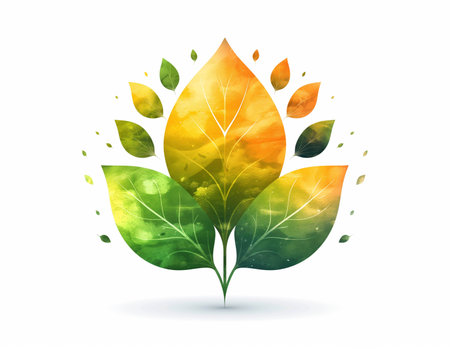Watercolor green and yellow leaves on white background. Vector illustration.の素材
