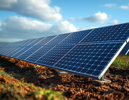 Solar panels in the field. Alternative energy source. 3d renderingの素材