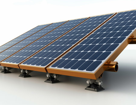 Solar panels on a white background. 3D rendered Illustration.の素材