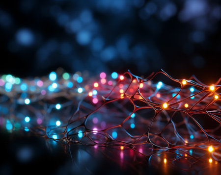 Christmas lights on a dark background with bokeh defocused lightsの素材