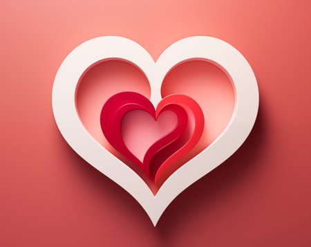 Paper heart on a red background. 3d illustration. Valentine's Day.の素材