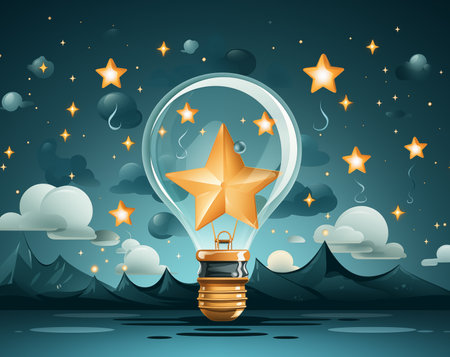 Light bulb with star in the sky. Vector illustration. Eps 10の素材