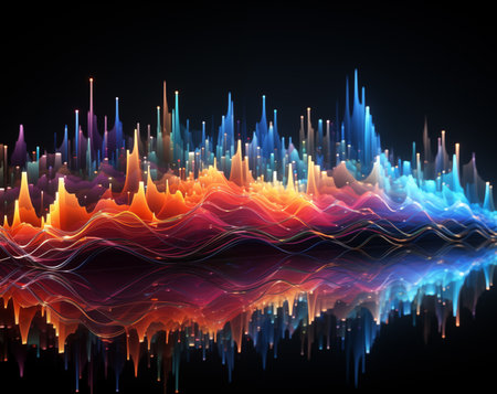 abstract background with glowing lines and waves. 3d rendered illustrationの素材