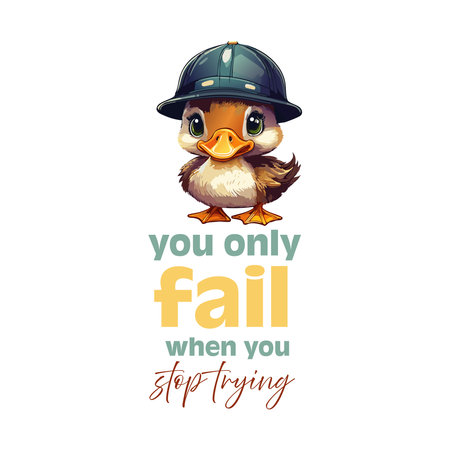 Cute cartoon duck in a helmet. Vector illustration on white background.のイラスト素材