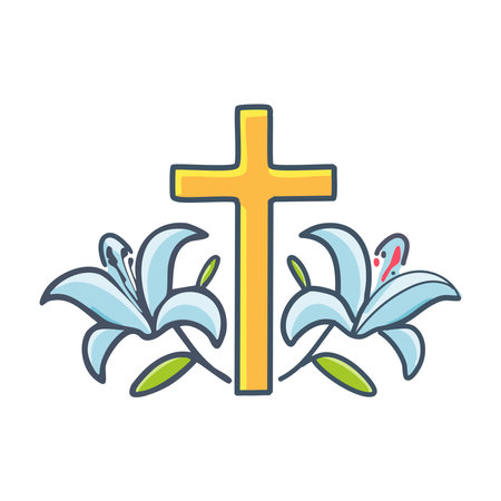 Elegant Christian Cross with Floral Design â Faith-Inspired Religious Artのイラスト素材