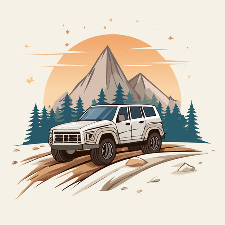 Stylish Car Vector Illustration. Retro, Sports, SUV, and Cute Cartoon Car Artのイラスト素材