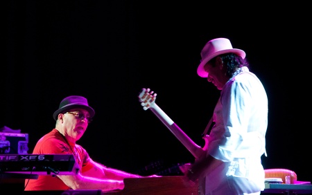 David K. Mathews and Carlos Santana. Carlos Santana concert Crocus City Hall in Moscow.  July 17, 2011のeditorial素材