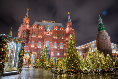 State Historical Museum of Russia. Winter Moscow before Christmas and New Year. Moscow, Russia. January 9, 2018のeditorial素材