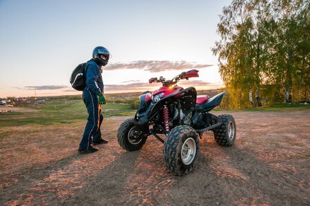 Moscow, Russia - May 17, 2014: ATV Rider on the Honda TRX700XXのeditorial素材
