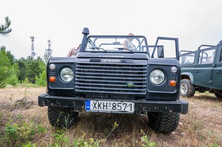 Sithonia, Chalkidiki, Greece - June 27, 2014: Offroad car Land Rover Defender 110 outdoors
