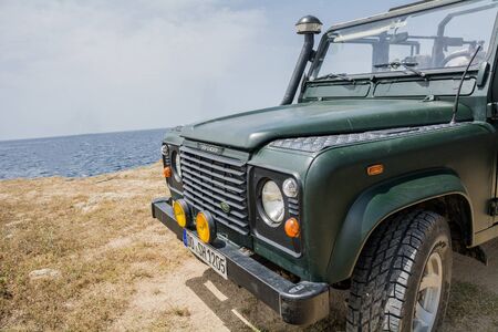 Sithonia, Chalkidiki, Greece - June 27, 2014: Offroad car Land Rover Defender 110 outdoors