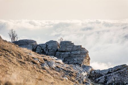 Clouds and rocks. Mountain range Demerdzhi, the Republic of Crimea.