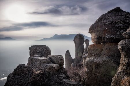 View of Chatyr-Dag from the Demerdzhi mountain range. Republic of Crimeaの写真素材