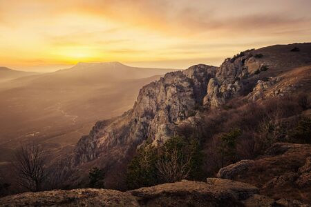 View of Chatyr-Dag from the Demerdzhi mountain range. Republic of Crimeaの写真素材