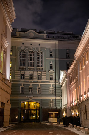 Moscow, Russia - January 7, 2022: Winter street in the night.の写真素材