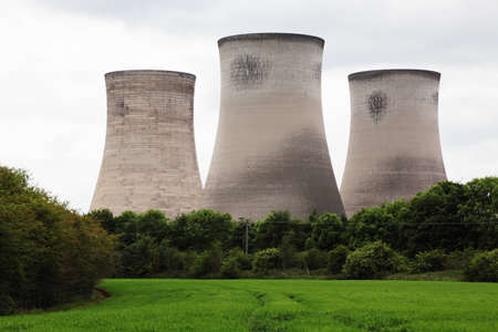 Cooling towers at a power plantの写真素材