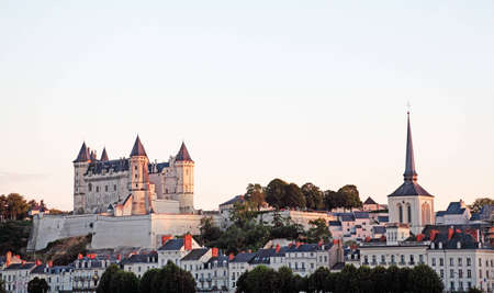 Saumur in the Loire Valley, France as the sun setsの写真素材