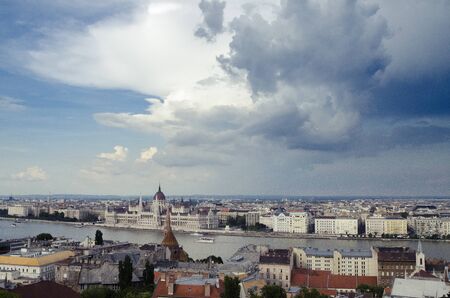 Budapest cityscape with storm comingの写真素材