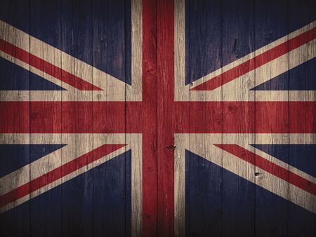 Old dark wood texture background with natural pattern on the surface UK flagの写真素材