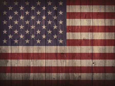 Old dark wood texture background with natural pattern on the surface USA flagの写真素材