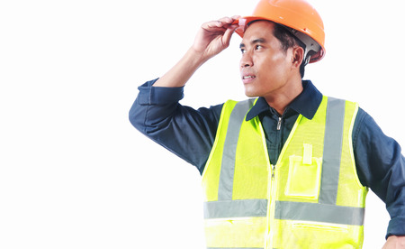 Civil engineer with safety vest isolated on white backgroundの写真素材