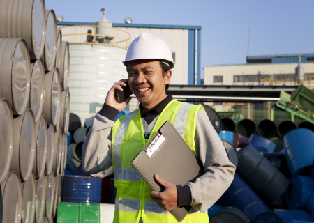 Worker man communication via phoneの写真素材