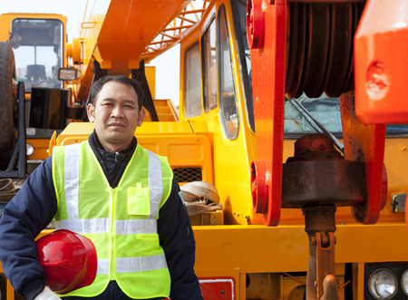 Driver crane truck on posingの写真素材