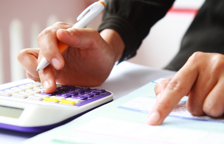 Woman hand accounting financial dataの写真素材