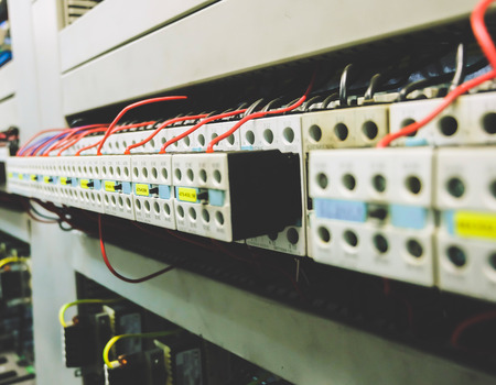 Colorful Wires PLC Cable in Control Panel Systemの写真素材