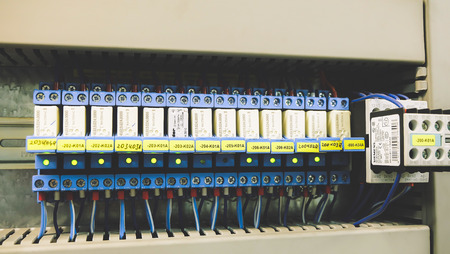 Colorful Wires PLC Cable in Control Panel Systemの写真素材