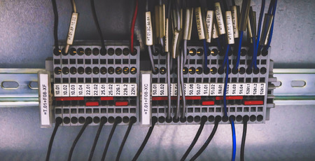 Colorful Wires PLC Cable in Control Panel Systemの写真素材