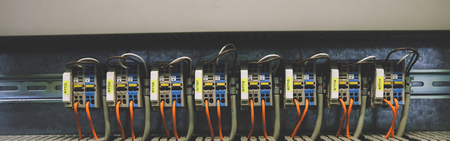 Colorful Wires PLC Cable in Control Panel Systemの写真素材