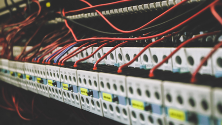 Colorful Wires PLC Cable in Control Panel Systemの写真素材