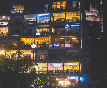 The Cafe Apartment on Saigon's walking street - a super-hip building in Ho Chi Minh cityのeditorial素材