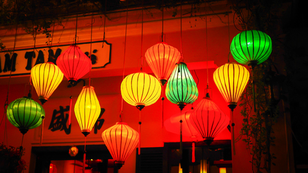 Colorful lanterns at the market street of Hoi An Ancient Town,  Vietnamのeditorial素材
