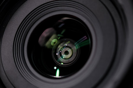Close-up of a camera lens. Shallow depth of field.のeditorial素材